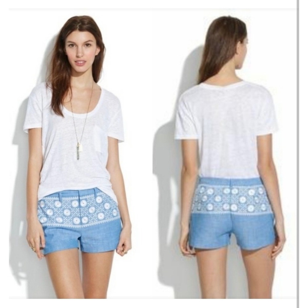 MADEWELL Women's Size 0 Sunstitch Chambray Shorts Embroidered Moroccan Design